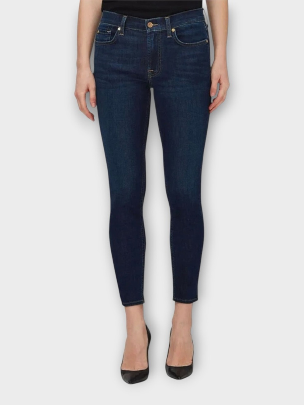 7 For All Mankind Mid-Rise The Ankle Skinny Jean in Dark Wash Blue Size 27‎